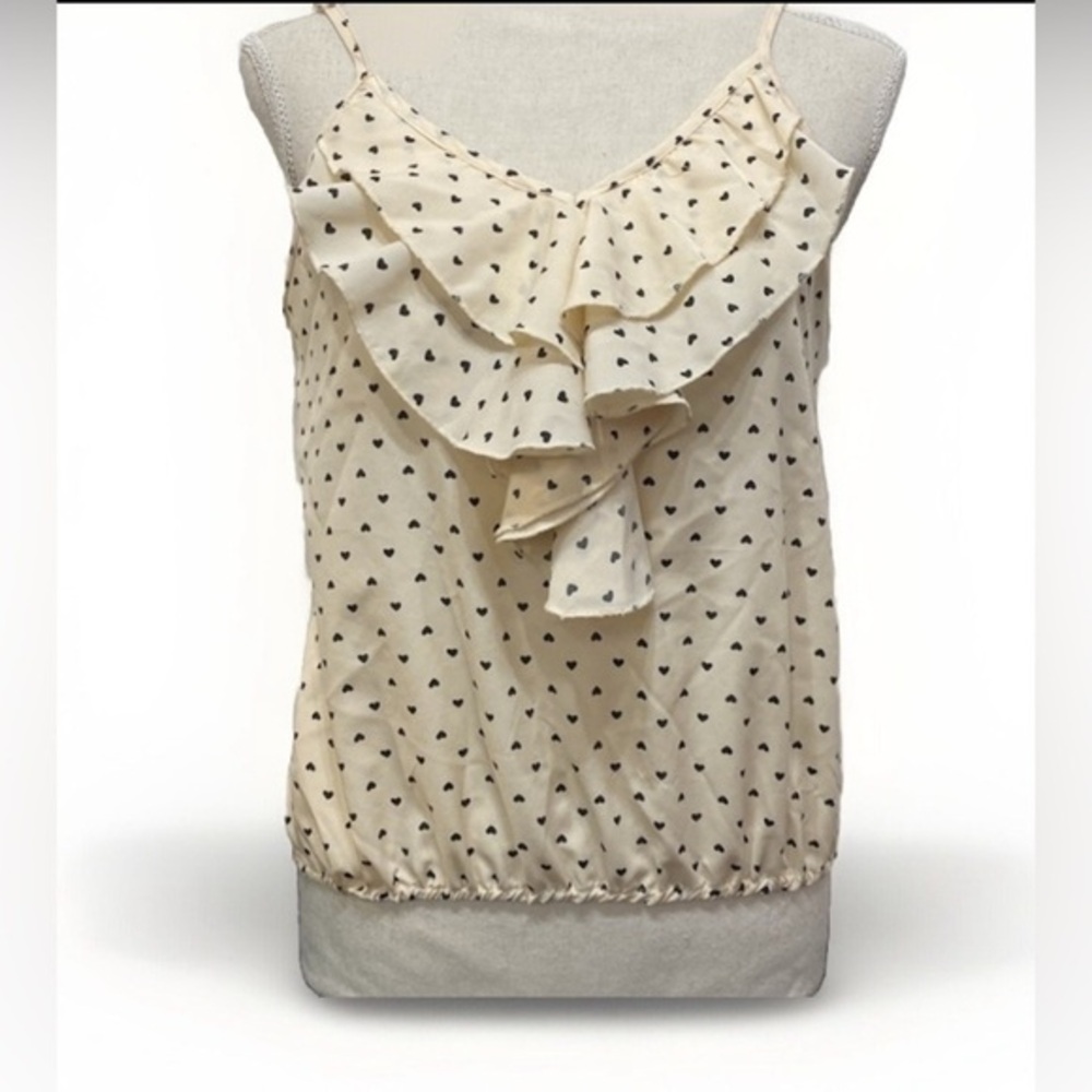 Fun& Flirt Ruffle Polka Dot Spaghetti Strap Top Medium